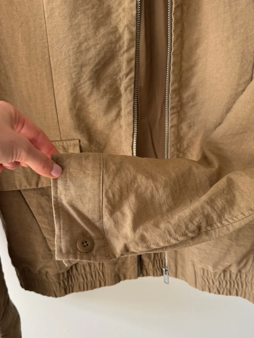 Zara Men's Lightweight Zip-Up Bomber Jacket, Khaki - Picture 10 of 13